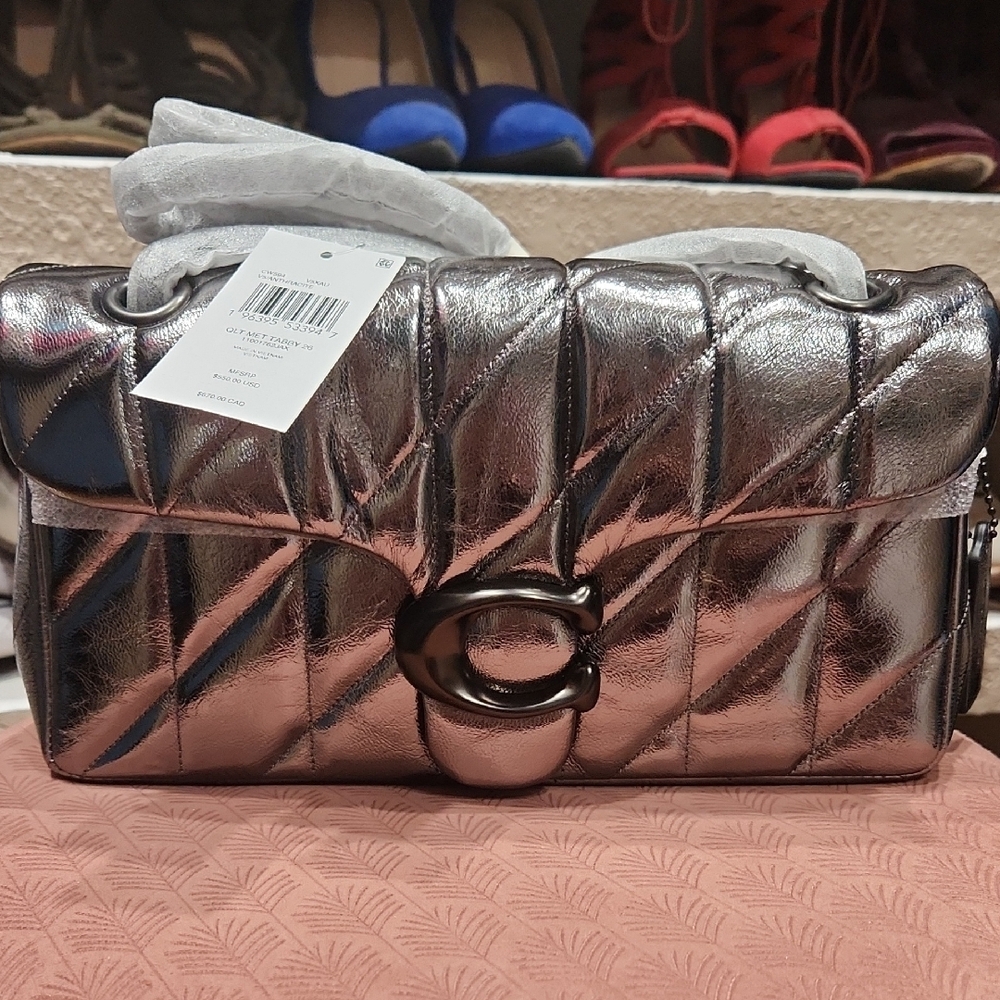 Silver/Anthracite Quilted Leather Shoulder Tabby Bag